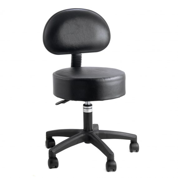 STOOL, EXAM PNEUMATIC W/BACK REST 5LEG BLK