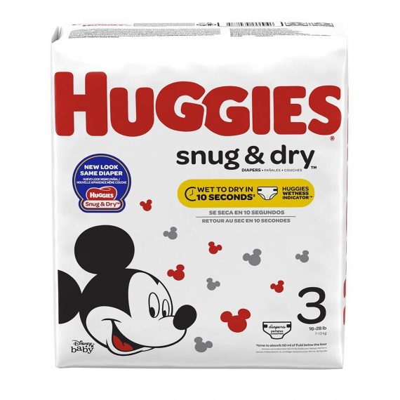 DIAPER, HUGGIES SNUG & DRY JUMBO PK SZ3 (31/PK 4PK/CS)