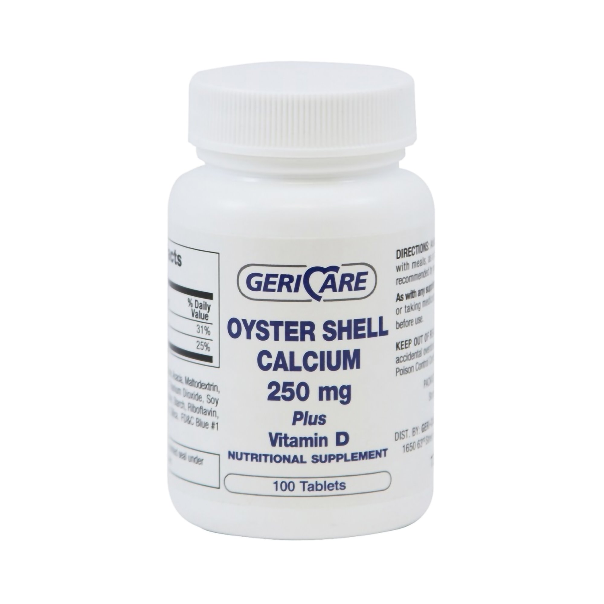 OYSTER SHELL CALCIUM, TAB 250MG +VITMN D3 125IU (100/BT)