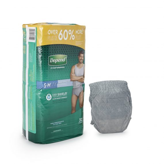 UNDERWEAR, INCONT DEPEND MAX MEN GRY SM/MED (32/PK 2PK/CS)