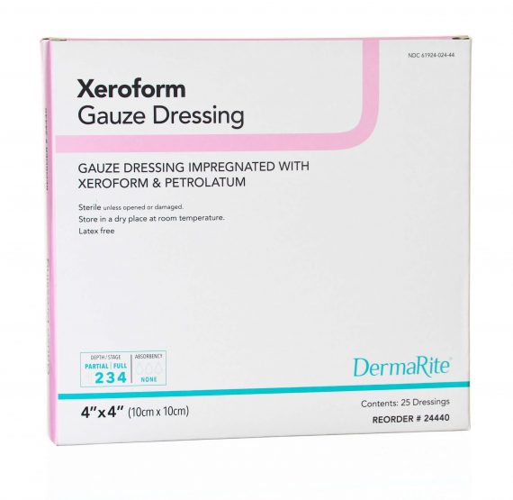 DRESSING, WOUND PETROLATUM XEROFORM 4"X4" (25/BX)