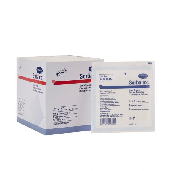 SPONGE, IV & DRAIN ALL-PURP SORBAALUX 4"X4" (2/PK 50PK/BX 6B