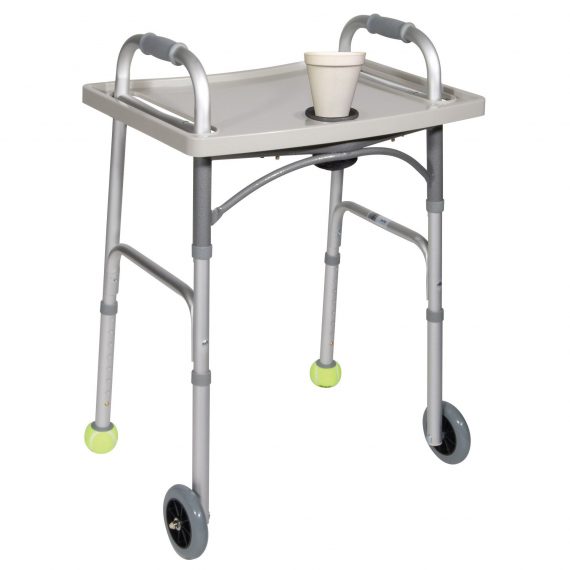 TRAY, WALKER W/CUP HLDR PLAS GRY 23X17X1.5" DRVMED
