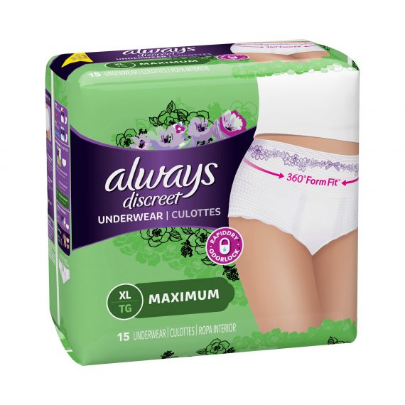 UNDERWEAR, PROTECTIVE ALWAYS DISCREET XLG (15/PK 3    9PG