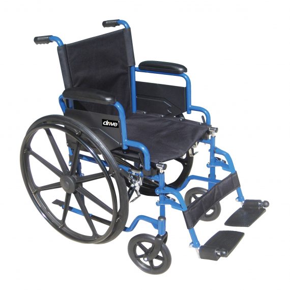 WHEELCHAIR, BLU STREAK 18" FLIP BCK DESK ARMS DRVMED